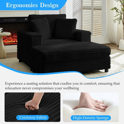 Mixoy 42ââCorduroy Chaise Lounge Chair with Storage Ottoman&Armrests,Upholstered Sleeper Reclining Chair