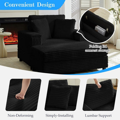 Mixoy 42ââCorduroy Chaise Lounge Chair with Storage Ottoman&Armrests,Upholstered Sleeper Reclining Chair