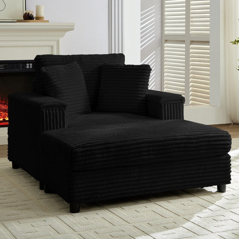 Mixoy 42ââCorduroy Chaise Lounge Chair with Storage Ottoman&Armrests,Upholstered Sleeper Reclining Chair