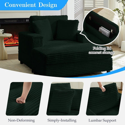 Mixoy 42ââCorduroy Chaise Lounge Chair with Storage Ottoman&Armrests,Upholstered Sleeper Reclining Chair