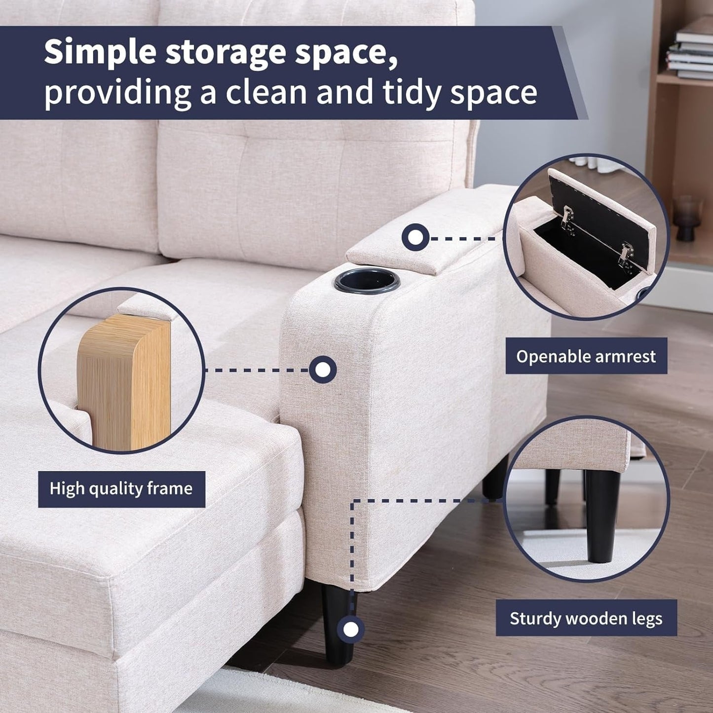 Mixoy Sectional Pull Out Sofa Bed,Convertible Sofa with Storage,Cup Holders,Reversible Sleeper Couches