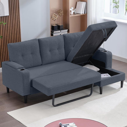 Mixoy Sectional Pull Out Sofa Bed,Convertible Sofa with Storage,Cup Holders,Reversible Sleeper Couches