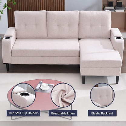 Mixoy Sectional Pull Out Sofa Bed,Convertible Sofa with Storage,Cup Holders,Reversible Sleeper Couches