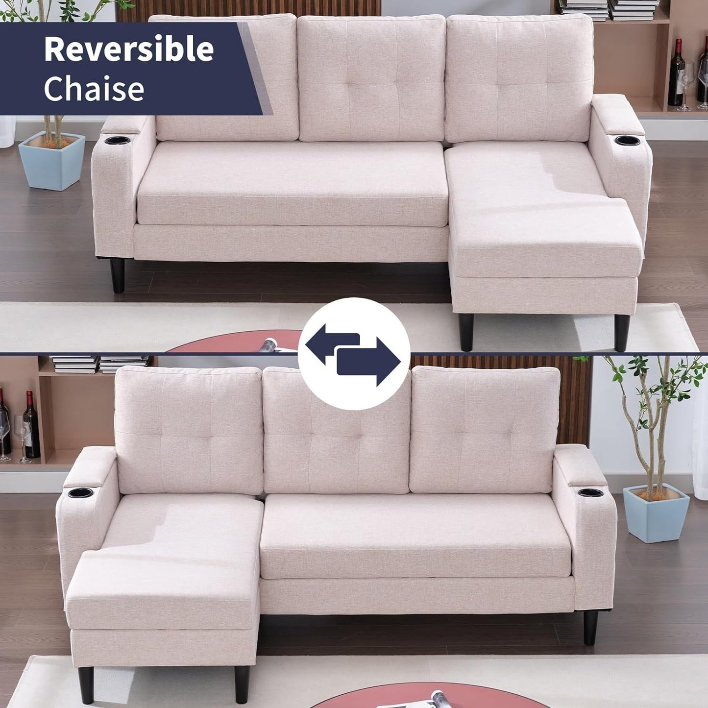 Mixoy Sectional Pull Out Sofa Bed,Convertible Sofa with Storage,Cup Holders,Reversible Sleeper Couches