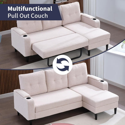 Mixoy Sectional Pull Out Sofa Bed,Convertible Sofa with Storage,Cup Holders,Reversible Sleeper Couches