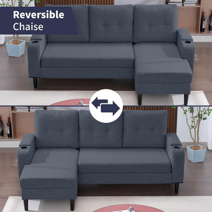 Mixoy Sectional Pull Out Sofa Bed,Convertible Sofa with Storage,Cup Holders,Reversible Sleeper Couches