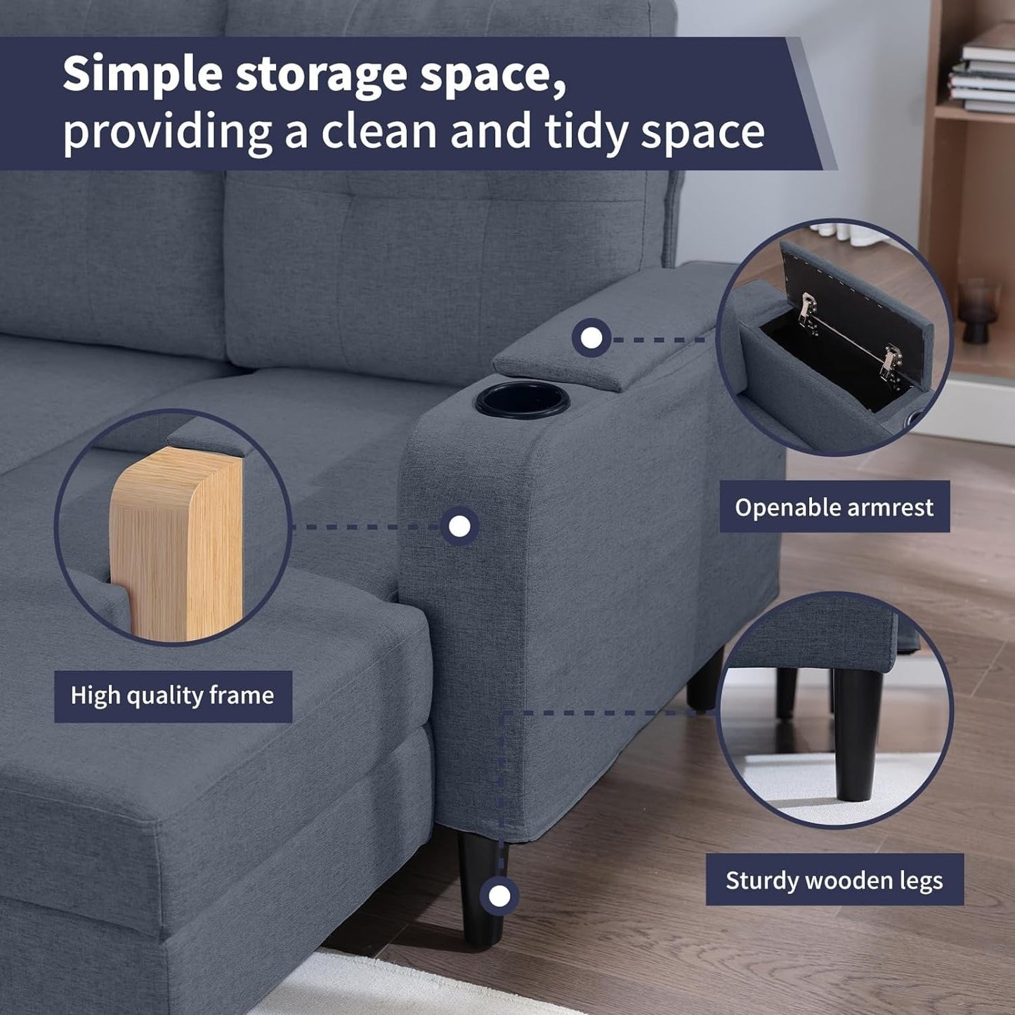 Mixoy Sectional Pull Out Sofa Bed,Convertible Sofa with Storage,Cup Holders,Reversible Sleeper Couches
