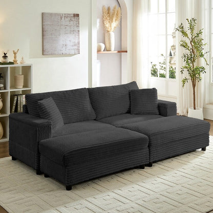 Mixoy 85ââCorduroy Loveseat Chaise Lounge with Storage Ottoman&Armrests,Upholstered 2-Seater Sleeper Reclining Chair Indoor