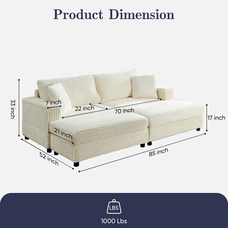 Mixoy 85ââCorduroy Loveseat Chaise Lounge with Storage Ottoman&Armrests,Upholstered 2-Seater Sleeper Reclining Chair Indoor