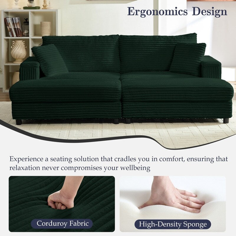 Mixoy 85ââCorduroy Loveseat Chaise Lounge with Storage Ottoman&Armrests,Upholstered 2-Seater Sleeper Reclining Chair Indoor