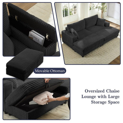 Mixoy 85ââCorduroy Loveseat Chaise Lounge with Storage Ottoman&Armrests,Upholstered 2-Seater Sleeper Reclining Chair Indoor