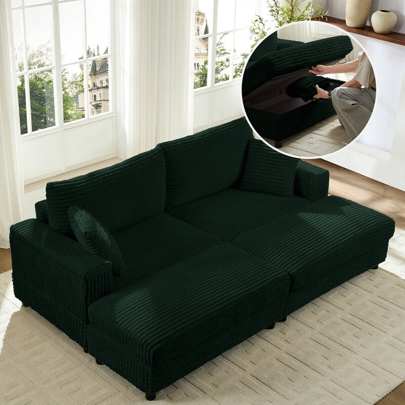 Mixoy 85ââCorduroy Loveseat Chaise Lounge with Storage Ottoman&Armrests,Upholstered 2-Seater Sleeper Reclining Chair Indoor
