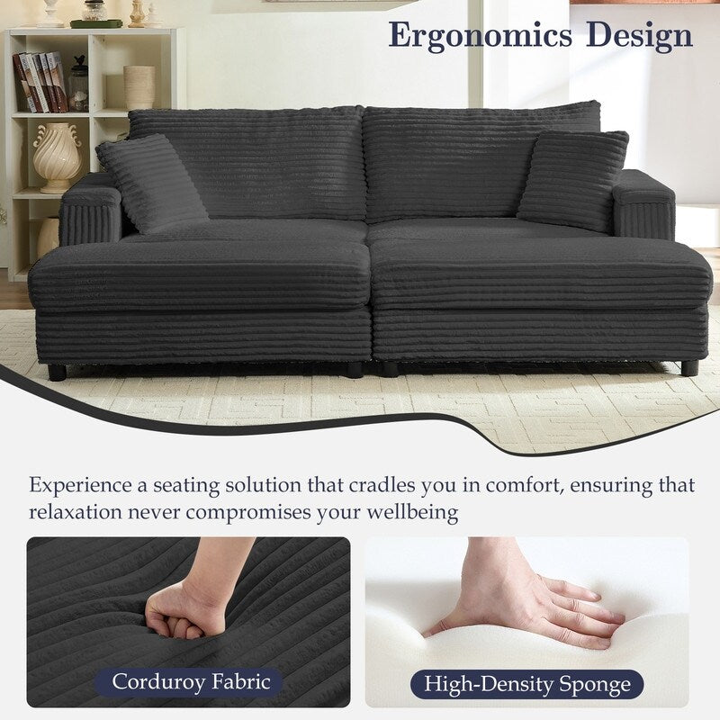 Mixoy 85ââCorduroy Loveseat Chaise Lounge with Storage Ottoman&Armrests,Upholstered 2-Seater Sleeper Reclining Chair Indoor