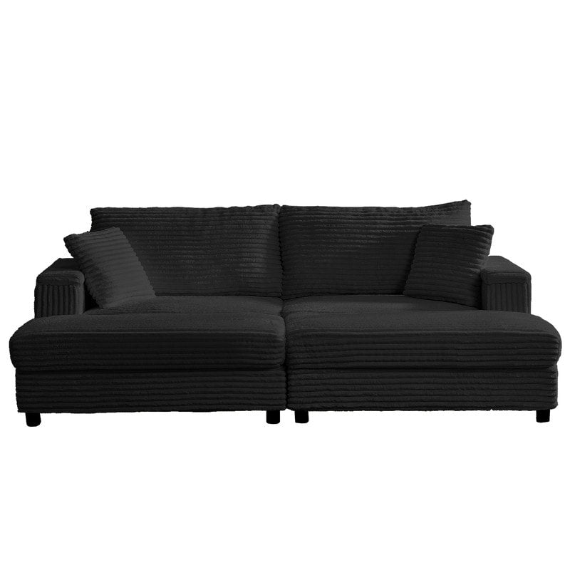 Mixoy 85ââCorduroy Loveseat Chaise Lounge with Storage Ottoman&Armrests,Upholstered 2-Seater Sleeper Reclining Chair Indoor