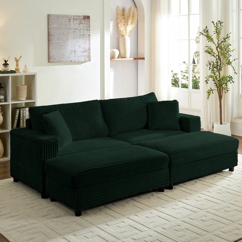 Mixoy 85ââCorduroy Loveseat Chaise Lounge with Storage Ottoman&Armrests,Upholstered 2-Seater Sleeper Reclining Chair Indoor