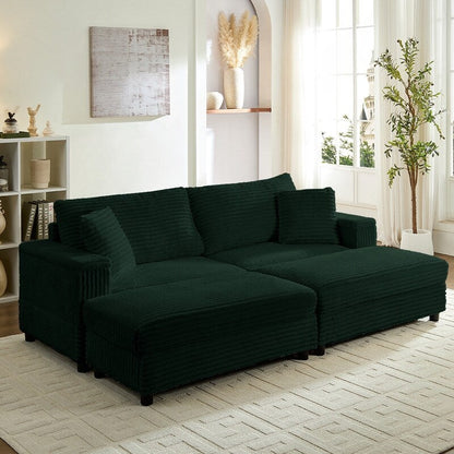 Mixoy 85ââCorduroy Loveseat Chaise Lounge with Storage Ottoman&Armrests,Upholstered 2-Seater Sleeper Reclining Chair Indoor