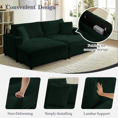 Mixoy 85ââCorduroy Loveseat Chaise Lounge with Storage Ottoman&Armrests,Upholstered 2-Seater Sleeper Reclining Chair Indoor