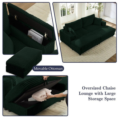 Mixoy 85ââCorduroy Loveseat Chaise Lounge with Storage Ottoman&Armrests,Upholstered 2-Seater Sleeper Reclining Chair Indoor