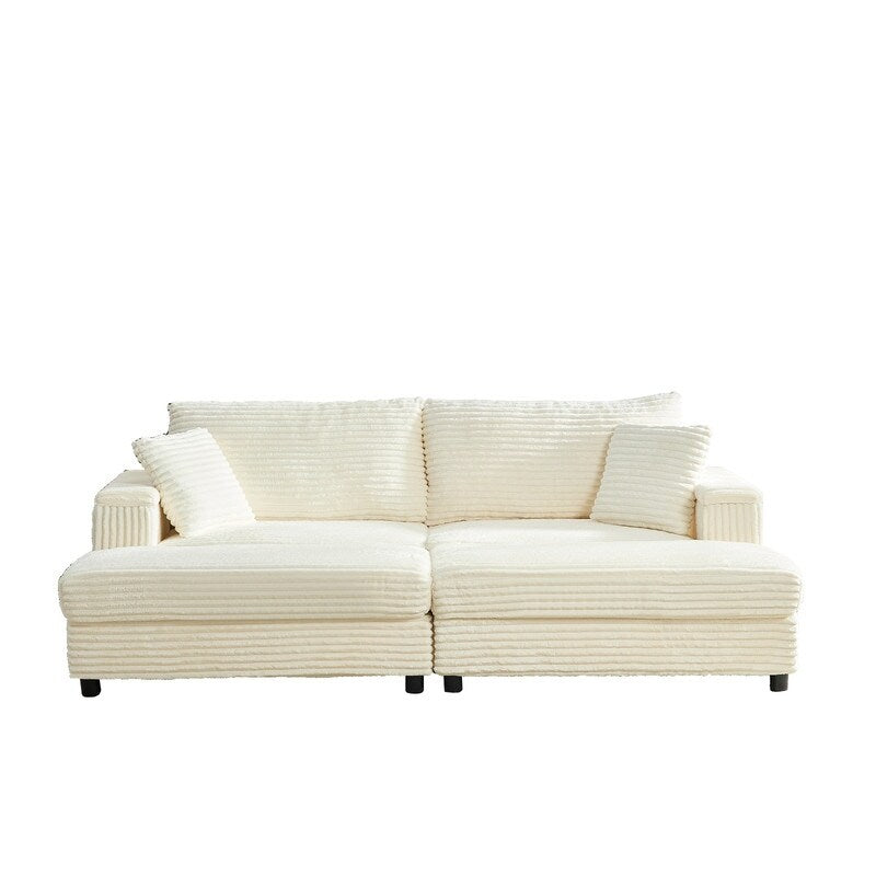 Mixoy 85ââCorduroy Loveseat Chaise Lounge with Storage Ottoman&Armrests,Upholstered 2-Seater Sleeper Reclining Chair Indoor