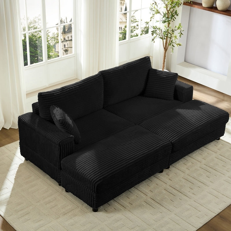 Mixoy 85ââCorduroy Loveseat Chaise Lounge with Storage Ottoman&Armrests,Upholstered 2-Seater Sleeper Reclining Chair Indoor