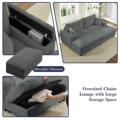 Mixoy 85ââCorduroy Loveseat Chaise Lounge with Storage Ottoman&Armrests,Upholstered 2-Seater Sleeper Reclining Chair Indoor