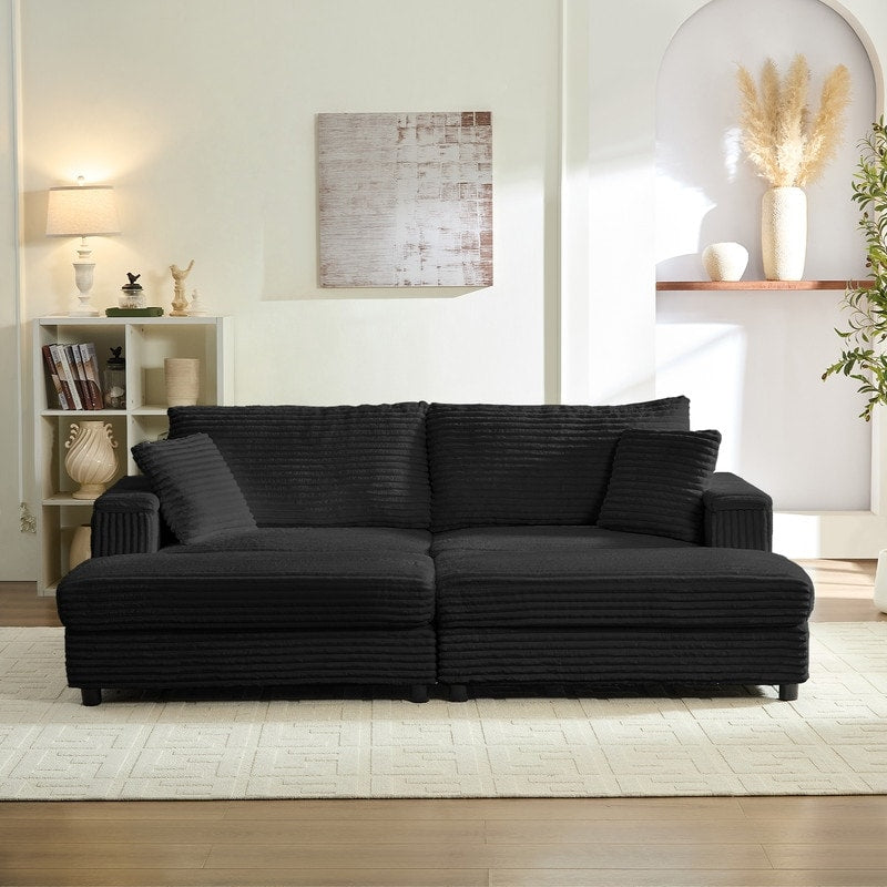 Mixoy 85ââCorduroy Loveseat Chaise Lounge with Storage Ottoman&Armrests,Upholstered 2-Seater Sleeper Reclining Chair Indoor