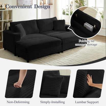 Mixoy 85ââCorduroy Loveseat Chaise Lounge with Storage Ottoman&Armrests,Upholstered 2-Seater Sleeper Reclining Chair Indoor