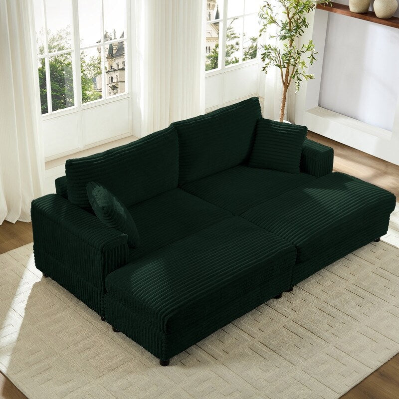 Mixoy 85ââCorduroy Loveseat Chaise Lounge with Storage Ottoman&Armrests,Upholstered 2-Seater Sleeper Reclining Chair Indoor