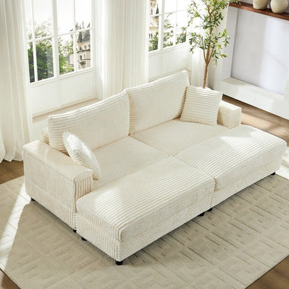 Mixoy 85ââCorduroy Loveseat Chaise Lounge with Storage Ottoman&Armrests,Upholstered 2-Seater Sleeper Reclining Chair Indoor