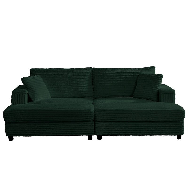 Mixoy 85ââCorduroy Loveseat Chaise Lounge with Storage Ottoman&Armrests,Upholstered 2-Seater Sleeper Reclining Chair Indoor