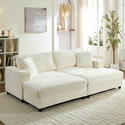 Mixoy 85ââCorduroy Loveseat Chaise Lounge with Storage Ottoman&Armrests,Upholstered 2-Seater Sleeper Reclining Chair Indoor