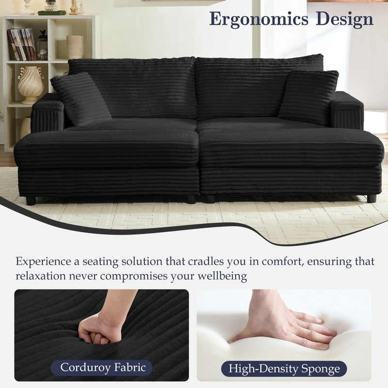 Mixoy 85ââCorduroy Loveseat Chaise Lounge with Storage Ottoman&Armrests,Upholstered 2-Seater Sleeper Reclining Chair Indoor