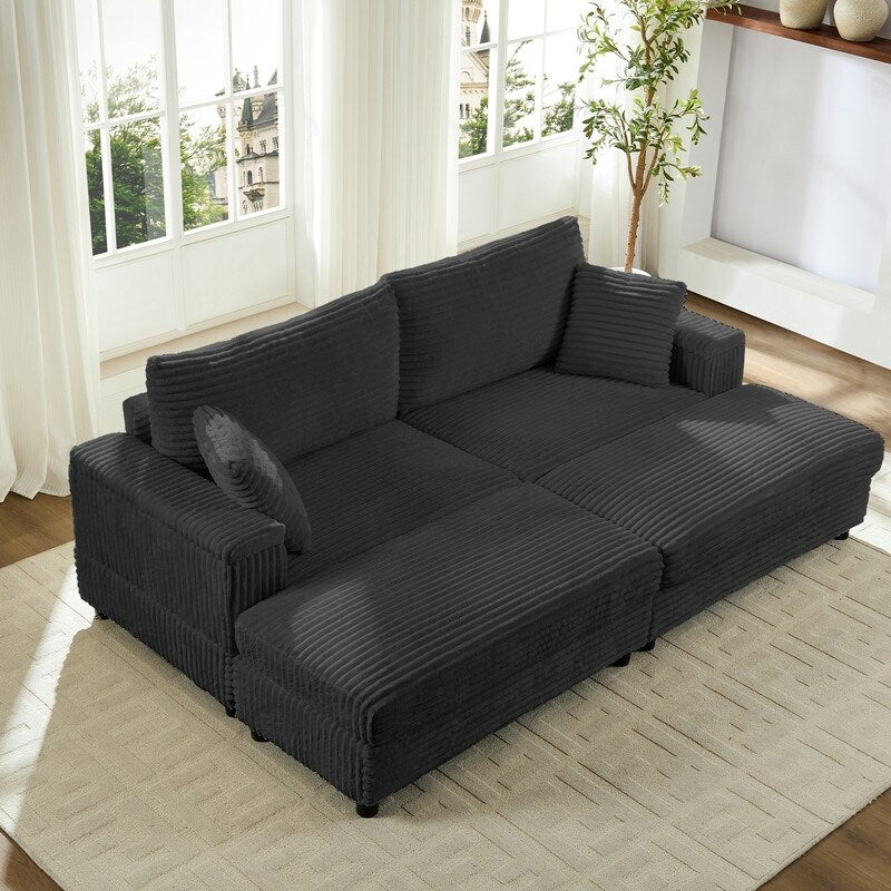 Mixoy 85ââCorduroy Loveseat Chaise Lounge with Storage Ottoman&Armrests,Upholstered 2-Seater Sleeper Reclining Chair Indoor