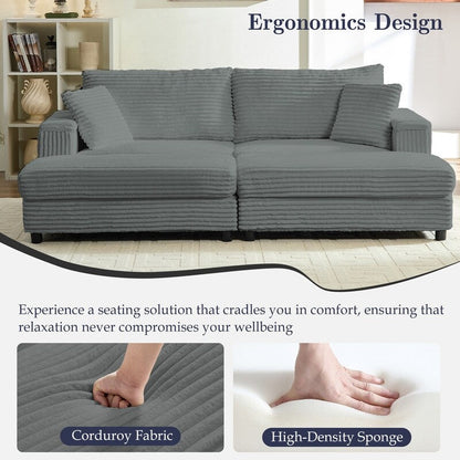 Mixoy 85ââCorduroy Loveseat Chaise Lounge with Storage Ottoman&Armrests,Upholstered 2-Seater Sleeper Reclining Chair Indoor