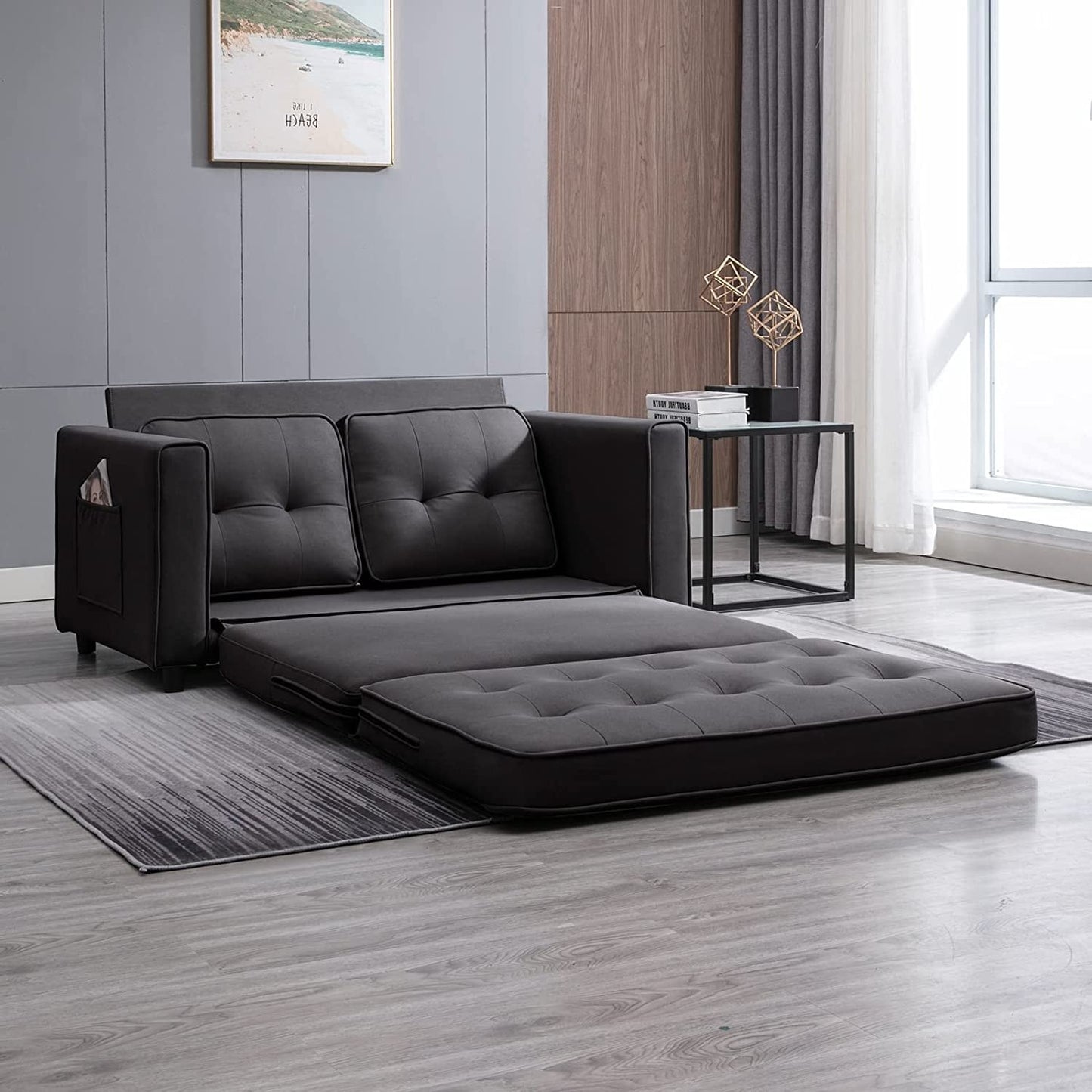 Mixoy Modern Loveseat,3-in-1 Pull Out Sleeper Sofa Bed with Tri-Folding Mattress