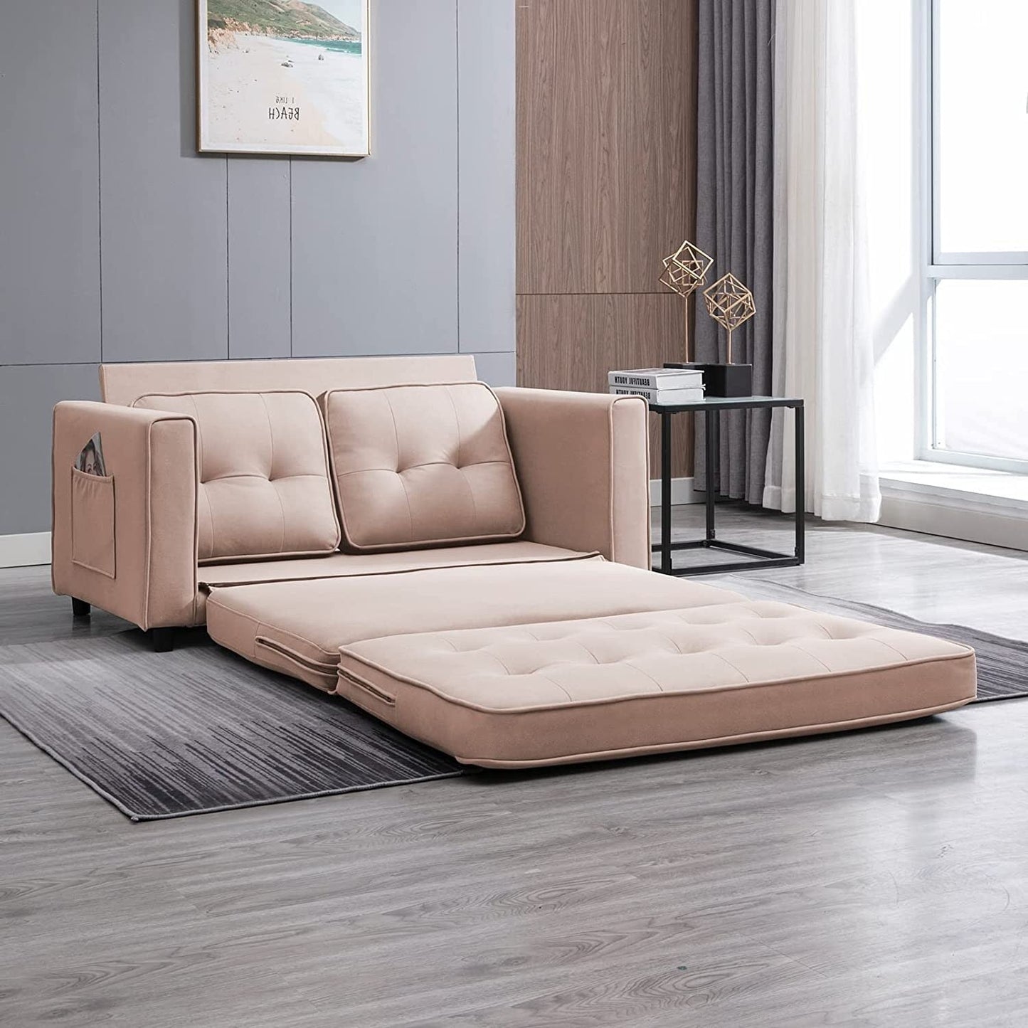 Mixoy Modern Loveseat,3-in-1 Pull Out Sleeper Sofa Bed with Tri-Folding Mattress