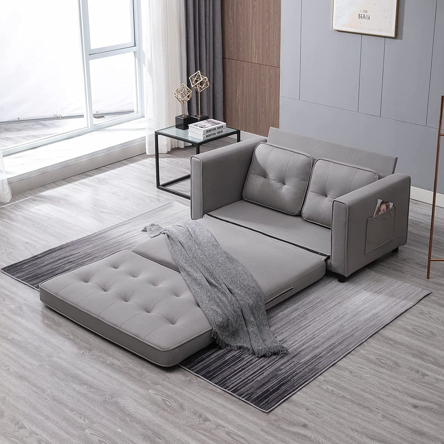 Mixoy Modern Loveseat,3-in-1 Pull Out Sleeper Sofa Bed with Tri-Folding Mattress