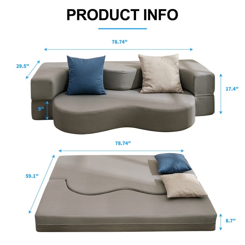 Mixoy Convertible Futon Sofa Bed, Foldable, Foam Folding Mattress Sleeper, Cloth Fabrics Floor Couch Lounge Sleeper Bed