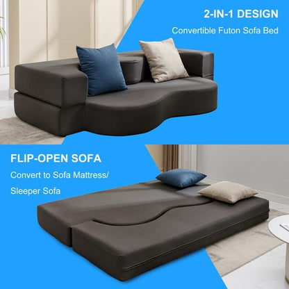 Mixoy Convertible Futon Sofa Bed, Foldable, Foam Folding Mattress Sleeper, Cloth Fabrics Floor Couch Lounge Sleeper Bed