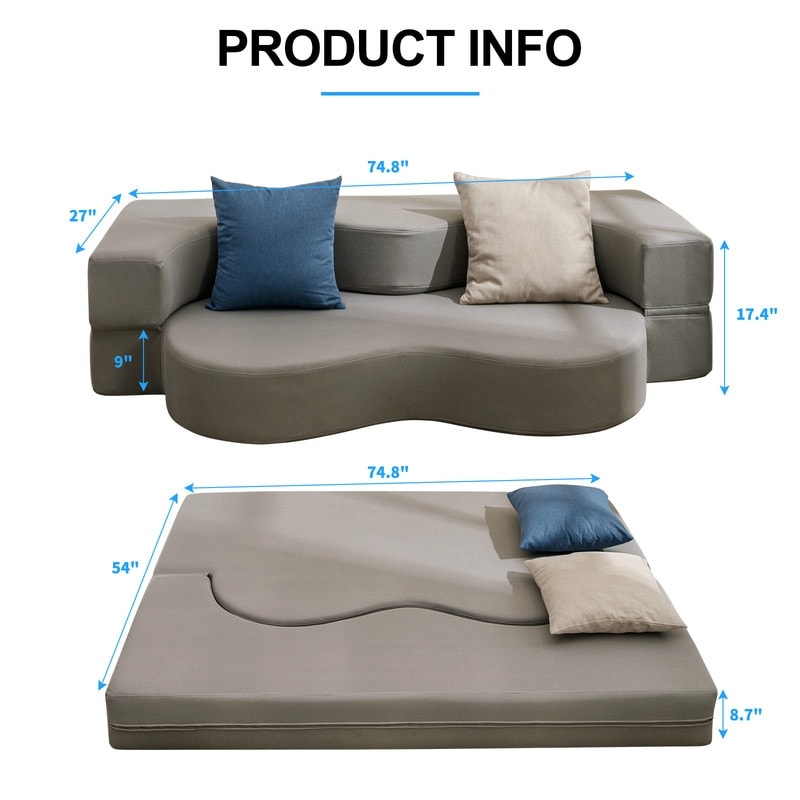 Mixoy Convertible Futon Sofa Bed, Foldable, Foam Folding Mattress Sleeper, Cloth Fabrics Floor Couch Lounge Sleeper Bed