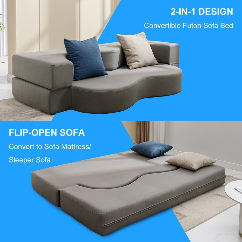 Mixoy Convertible Futon Sofa Bed, Foldable, Foam Folding Mattress Sleeper, Cloth Fabrics Floor Couch Lounge Sleeper Bed