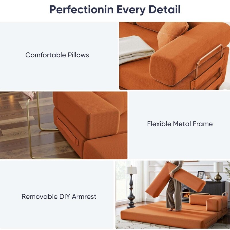 Mixoy Convertible Pull Out Sleeper Sofa Bed with Movable armrest,Folding Mattress Couch,Removable Washable Floor Sofa Bed