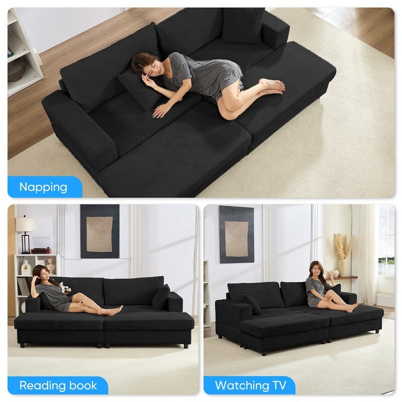 Mixoy Corduroy Comfy Chaise Lounge Deep Seat Sleeper Sofa Chair with Storage Ottoman,Upholstered 1-Seater/Loveseat Sofa Couch