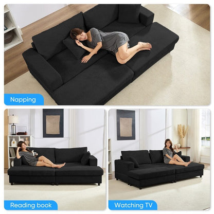 Mixoy Corduroy Comfy Chaise Lounge Deep Seat Sleeper Sofa Chair with Storage Ottoman,Upholstered 1-Seater/Loveseat Sofa Couch