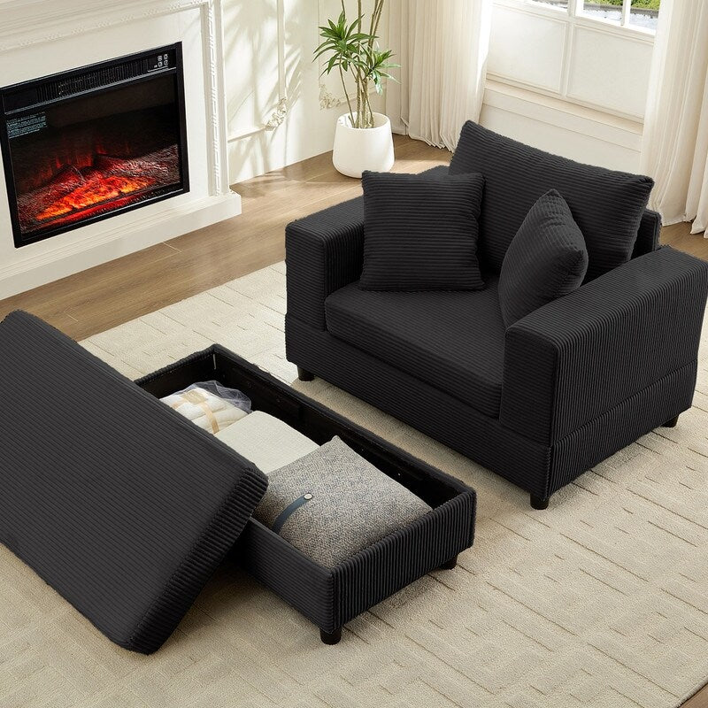 Mixoy Corduroy Comfy Chaise Lounge Deep Seat Sleeper Sofa Chair with Storage Ottoman,Upholstered 1-Seater/Loveseat Sofa Couch