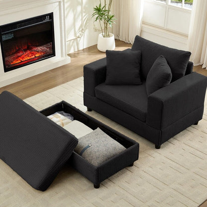 Mixoy Corduroy Comfy Chaise Lounge Deep Seat Sleeper Sofa Chair with Storage Ottoman,Upholstered 1-Seater/Loveseat Sofa Couch