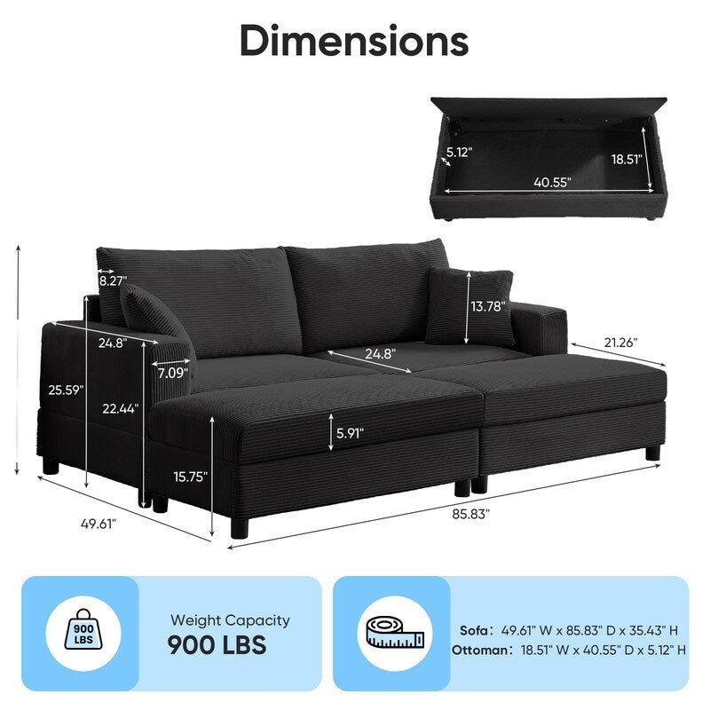 Mixoy Corduroy Comfy Chaise Lounge Deep Seat Sleeper Sofa Chair with Storage Ottoman,Upholstered 1-Seater/Loveseat Sofa Couch