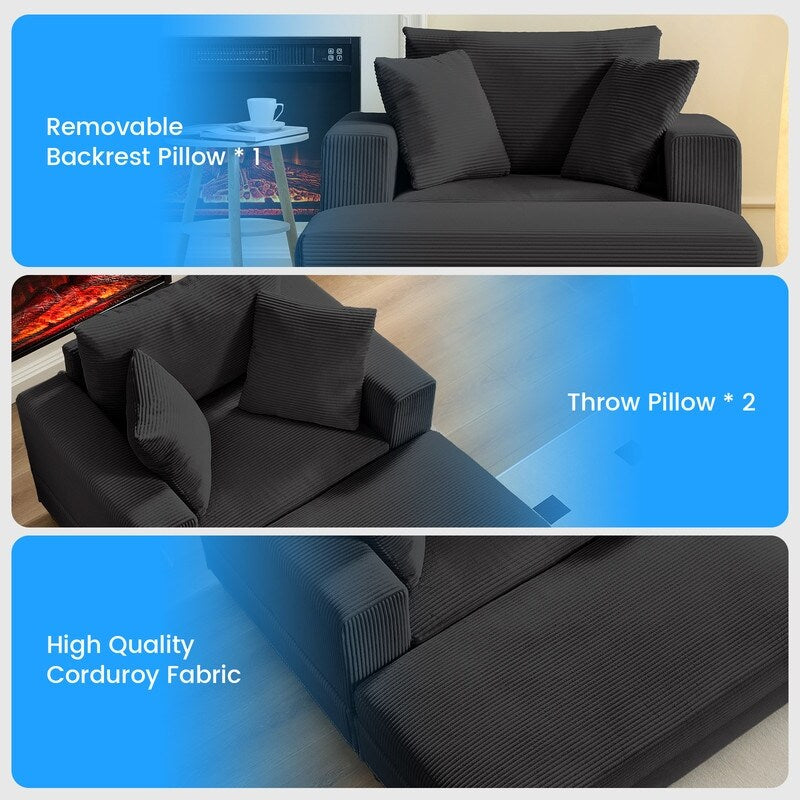 Mixoy Corduroy Comfy Chaise Lounge Deep Seat Sleeper Sofa Chair with Storage Ottoman,Upholstered 1-Seater/Loveseat Sofa Couch