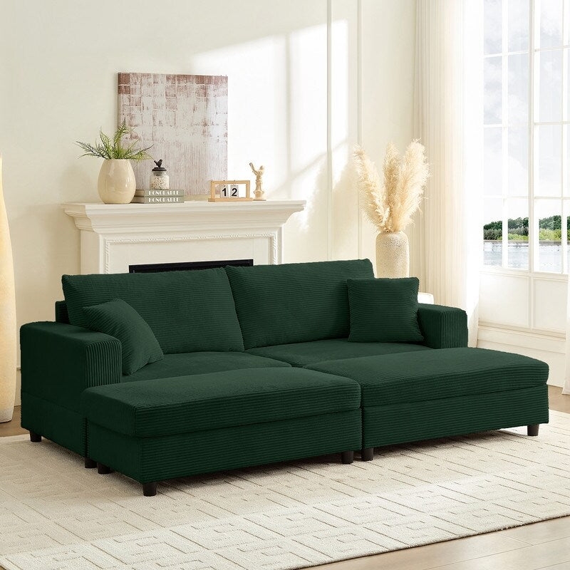Mixoy Corduroy Comfy Chaise Lounge Deep Seat Sleeper Sofa Chair with Storage Ottoman,Upholstered 1-Seater/Loveseat Sofa Couch