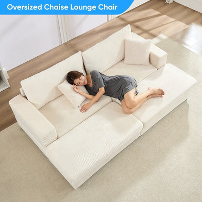 Mixoy Corduroy Comfy Chaise Lounge Deep Seat Sleeper Sofa Chair with Storage Ottoman,Upholstered 1-Seater/Loveseat Sofa Couch